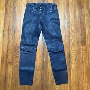 Plein Sud Leather Pant Leggings‎ Navy Blue Size 6 27x25 Luxury Designer